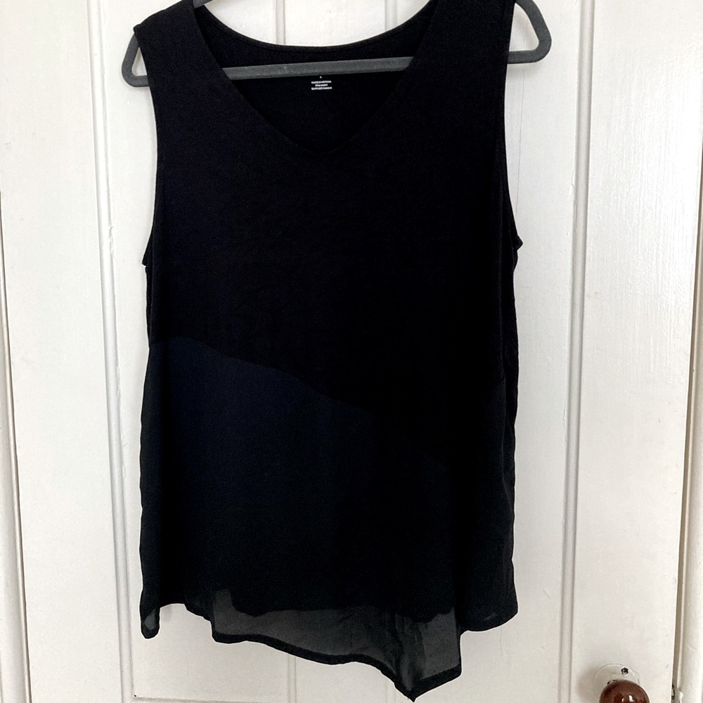 Worthington Black Tank Top asymmetrical hem and mixed fabric